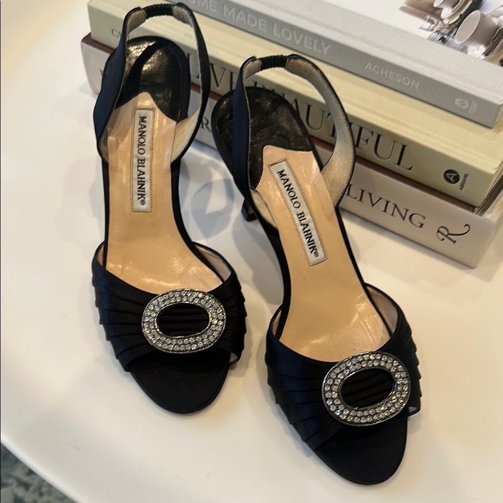 Manolo Blahnik Black Satin Heels